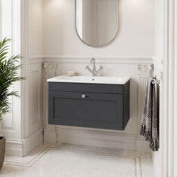 Balterley Swynnerton Traditional 1 Drawer Wall Hung Vanity Unit With Stone Basin, Dark Grey, 800mm - thumbnail 2