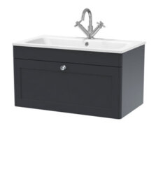 Balterley Swynnerton Traditional 1 Drawer Wall Hung Vanity Unit With Stone Basin, Dark Grey, 800mm