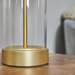 Valuelights Balan Matt Gold And Clear Tube Table Lamp With Black Gold Shade - thumbnail 4