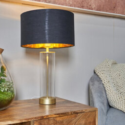 Valuelights Balan Matt Gold And Clear Tube Table Lamp With Black Gold Shade - thumbnail 2