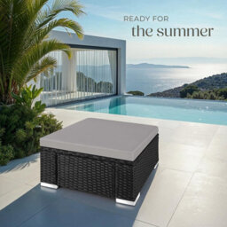 Tectake Footstool Bitonto - Durable, Uv-Resistant Polyrattan Chair, 53 X 53 X 26 Cm - Black/grey - 1 - thumbnail 8