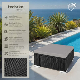 Tectake Footstool Bitonto - Durable, Uv-Resistant Polyrattan Chair, 53 X 53 X 26 Cm - Black/grey - 1 - thumbnail 2