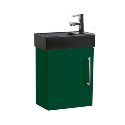 Homestylestore 400mm Dark Green Wall Hung Bathroom Vanity Unit Black Basin And Chrome T Bar Handle - image 1