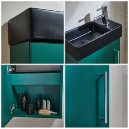 Homestylestore 400mm Dark Green Wall Hung Bathroom Vanity Unit Black Basin And Chrome T Bar Handle - thumbnail 2