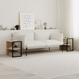 Decortie Echo Modern Sofa End Table Set Of 2 3-Tier Metal Frame Oak Living Room