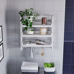 Hayle Matt White Wood Rectangular Wall-Mounted Bathroom Shelf (D)20Cm (H)53Cm (L)20Cm - thumbnail 5