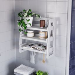 Hayle Matt White Wood Rectangular Wall-Mounted Bathroom Shelf (D)20Cm (H)53Cm (L)20Cm - thumbnail 3