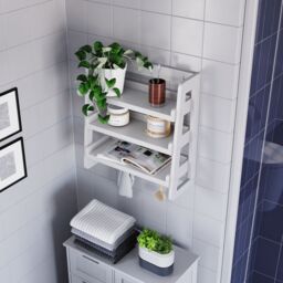 Hayle Matt White Wood Rectangular Wall-Mounted Bathroom Shelf (D)20Cm (H)53Cm (L)20Cm - thumbnail 6