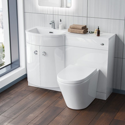 Nes Home 1100mm Left Hand White Basin Vanity Flat Pack Wc Unit, Modern Btw Toilet Dene Flat Packed - image 1