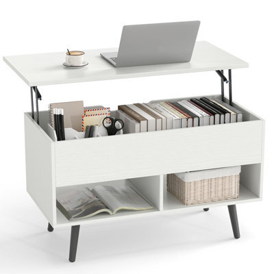 Gainoom White Lift Top Coffee Table Mid Century Modern Accent Table With Hidden Compartment & Open Storage Shelves - image 1