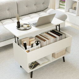 Gainoom White Lift Top Coffee Table Mid Century Modern Accent Table With Hidden Compartment & Open Storage Shelves - thumbnail 5