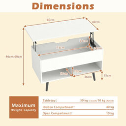 Gainoom White Lift Top Coffee Table Mid Century Modern Accent Table With Hidden Compartment & Open Storage Shelves - thumbnail 2