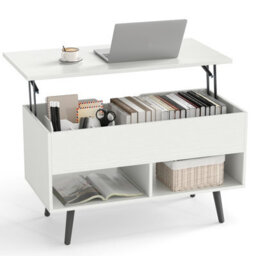 Gainoom White Lift Top Coffee Table Mid Century Modern Accent Table With Hidden Compartment & Open Storage Shelves - thumbnail 1