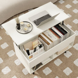 Gainoom White Lift Top Coffee Table Mid Century Modern Accent Table With Hidden Compartment & Open Storage Shelves - thumbnail 3