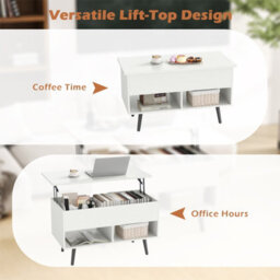 Gainoom White Lift Top Coffee Table Mid Century Modern Accent Table With Hidden Compartment & Open Storage Shelves - thumbnail 9