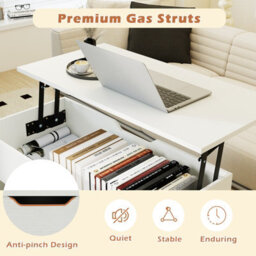 Gainoom White Lift Top Coffee Table Mid Century Modern Accent Table With Hidden Compartment & Open Storage Shelves - thumbnail 8