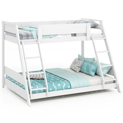 Costway Single Over Double Bunk Bed 2-In-1 Convertible Wood Bed Frame With 2 Ladders-White - image 1