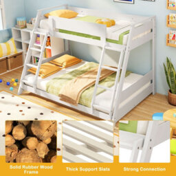 Costway Single Over Double Bunk Bed 2-In-1 Convertible Wood Bed Frame With 2 Ladders-White - thumbnail 9