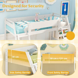 Costway Single Over Double Bunk Bed 2-In-1 Convertible Wood Bed Frame With 2 Ladders-White - thumbnail 7