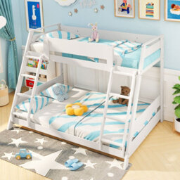 Costway Single Over Double Bunk Bed 2-In-1 Convertible Wood Bed Frame With 2 Ladders-White - thumbnail 3