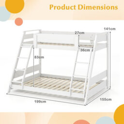 Costway Single Over Double Bunk Bed 2-In-1 Convertible Wood Bed Frame With 2 Ladders-White - thumbnail 2