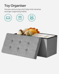 Songmics Functional Storage Chest, Comfortable Ottoman With Lid, Ideal For Living Room, Bedroom, Hallway, Light Grey - thumbnail 7