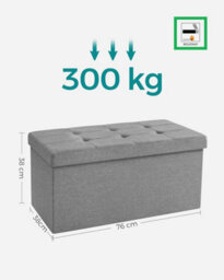 Songmics Functional Storage Chest, Comfortable Ottoman With Lid, Ideal For Living Room, Bedroom, Hallway, Light Grey - thumbnail 2