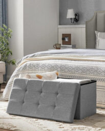 Songmics Functional Storage Chest, Comfortable Ottoman With Lid, Ideal For Living Room, Bedroom, Hallway, Light Grey - thumbnail 3