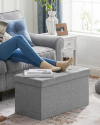 Songmics Functional Storage Chest, Comfortable Ottoman With Lid, Ideal For Living Room, Bedroom, Hallway, Light Grey - thumbnail 4