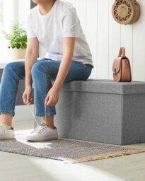 Songmics Functional Storage Chest, Comfortable Ottoman With Lid, Ideal For Living Room, Bedroom, Hallway, Light Grey - thumbnail 5