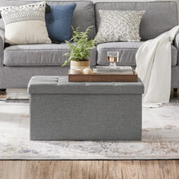 Songmics Functional Storage Chest, Comfortable Ottoman With Lid, Ideal For Living Room, Bedroom, Hallway, Light Grey - thumbnail 1