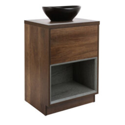 Homestylestore Dark Oak 600mm Bathroom Vanity Unit Oval Countertop Graphite Basin Open Shelf