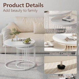 Huhote Stylish White Round Nesting Tables 2 Set With Metal Frame 23.6/15.7 In Side Table End Table Coffee Table For Home Office - thumbnail 5