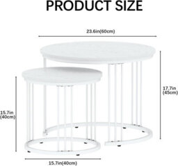 Huhote Stylish White Round Nesting Tables 2 Set With Metal Frame 23.6/15.7 In Side Table End Table Coffee Table For Home Office - thumbnail 2