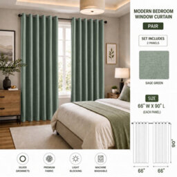 Aspire Homeware Sage Green Linen 100% Blackout Curtain Thermal Insulated Eyelet Curtain Pair (W)168Cm X (D)228Cm With Tie Back - thumbnail 7