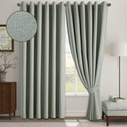 Aspire Homeware Sage Green Linen 100% Blackout Curtain Thermal Insulated Eyelet Curtain Pair (W)168Cm X (D)228Cm With Tie Back - thumbnail 1