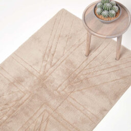 Homescapes Cotton Tufted Rug Union Jack Plain Embossed Mat Mink Beige,90 X 150 Cm