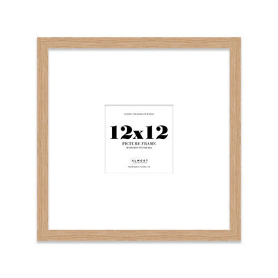 "12X12"" Oak Picture Frame - 12X12"" Square Frame With 8X8"" Mount For 12X12""/8X8"" Pictures Moderrn Style Thin Edge, 1 Pack" - image 1