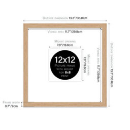 "12X12"" Oak Picture Frame - 12X12"" Square Frame With 8X8"" Mount For 12X12""/8X8"" Pictures Moderrn Style Thin Edge, 1 Pack" - thumbnail 2