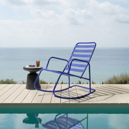 Beliani Blue Aluminium Slatted Garden Rocking Chair - Lightweight Modern Outdoor Seating - thumbnail 1