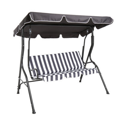 Charles Bentley 2-3 Seater Garden Patio Swing Seat Hammock Chair - Grey Striped - image 1