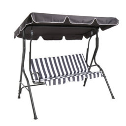 Charles Bentley 2-3 Seater Garden Patio Swing Seat Hammock Chair - Grey Striped - thumbnail 1
