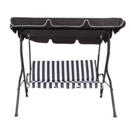 Charles Bentley 2-3 Seater Garden Patio Swing Seat Hammock Chair - Grey Striped - thumbnail 2