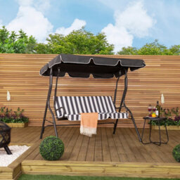 Charles Bentley 2-3 Seater Garden Patio Swing Seat Hammock Chair - Grey Striped - thumbnail 9
