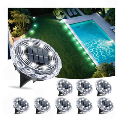 Amorly Set Of 8 Cool White Solar Disk Ground Lights, Waterproof Outdoor In Ground Path Lights For Lawn, Yard, Patio, Swimming Pool - image 1