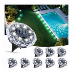 Amorly Set Of 8 Cool White Solar Disk Ground Lights, Waterproof Outdoor In Ground Path Lights For Lawn, Yard, Patio, Swimming Pool - thumbnail 1