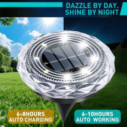 Amorly Set Of 8 Cool White Solar Disk Ground Lights, Waterproof Outdoor In Ground Path Lights For Lawn, Yard, Patio, Swimming Pool - thumbnail 3