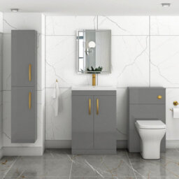 Royal Bathrooms Turin Indigo Grey Gloss 600mm Floor Standing Vanity Unit 2 Door With Mid-Edge Basin Sink & Brushed Brass Handles - thumbnail 4