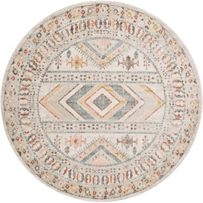 Livabliss Round Ankara-Vintage Pink Grey Traditional Boho Living Dining Bedroom Rug 160 X 160 Cm Easy Care, Non Shedding - image 1