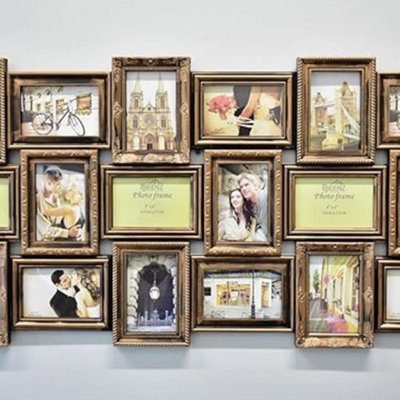 Biznest X Large Multi Picture Wall Frame 6X4 Photo Multi Photo Frame 18-Aperture Hanging Memories Decoration Gold Rustic
